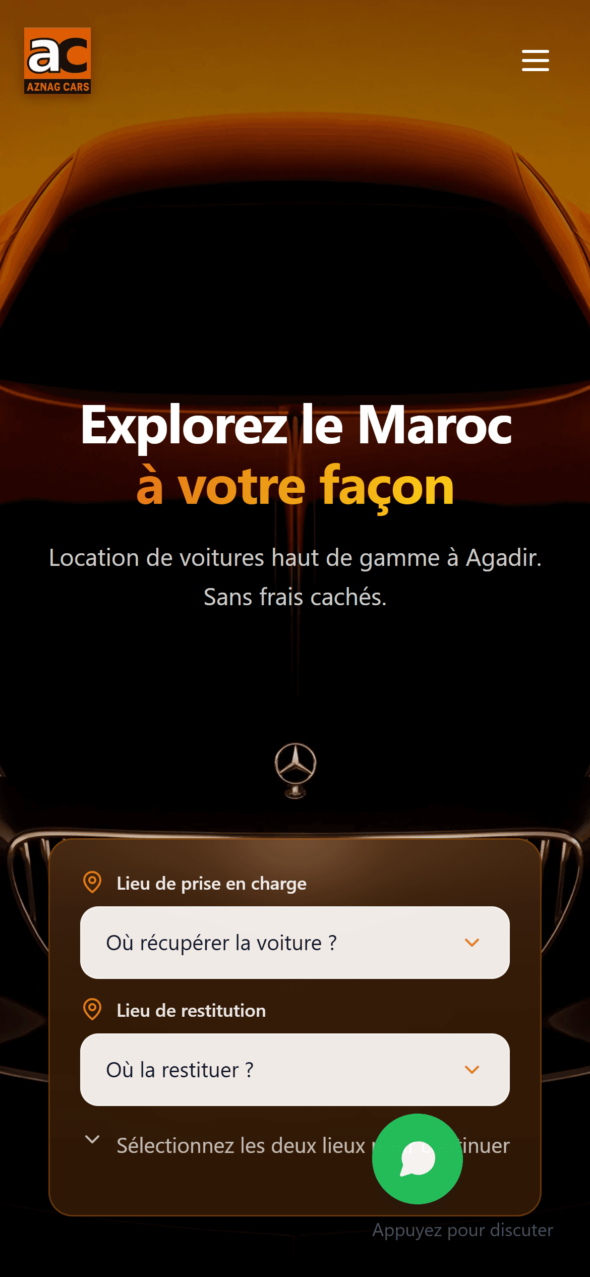 Le même site Aznagcars sur téléphone